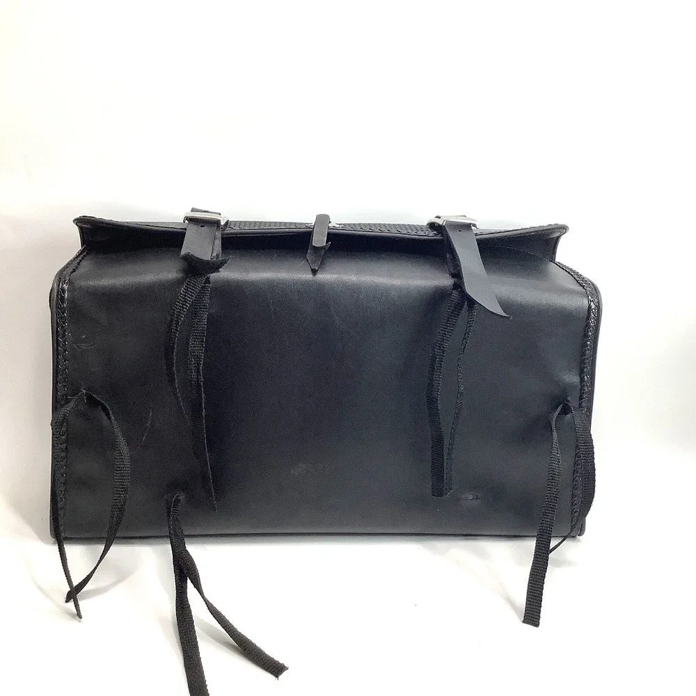 Leather Tie on Bag Motorcycle Black Straps 19